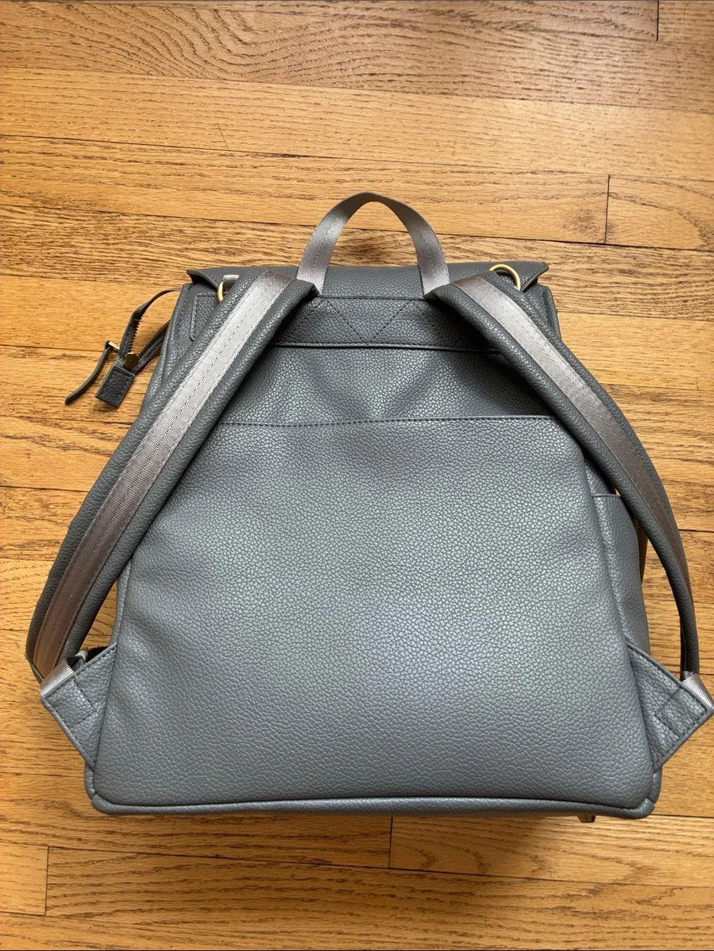 Freshly Picked Gray Leather Backpack with Gold Accents